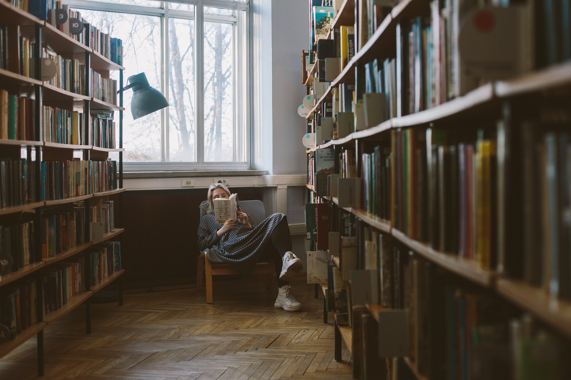 woman reading books